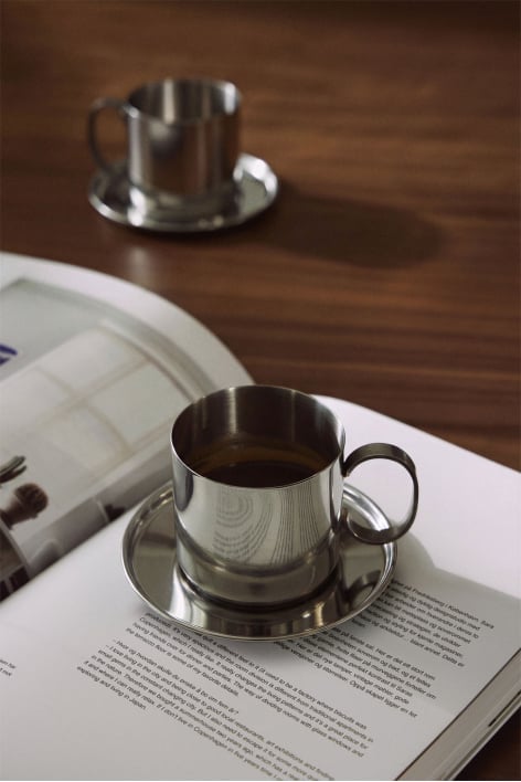 Pack da 2 tazze da caffè 17 cl con piattino in acciaio inox Lludix