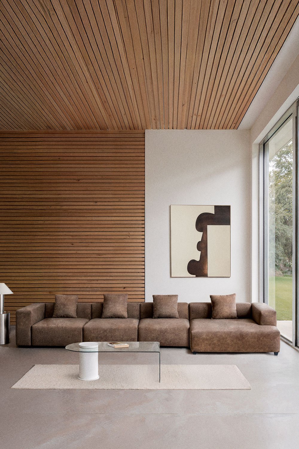 Divano modulare chaise longue destro di 4 pezzi ↔︎420 cm con bracciolo alto Bruna, immagine della galleria 12