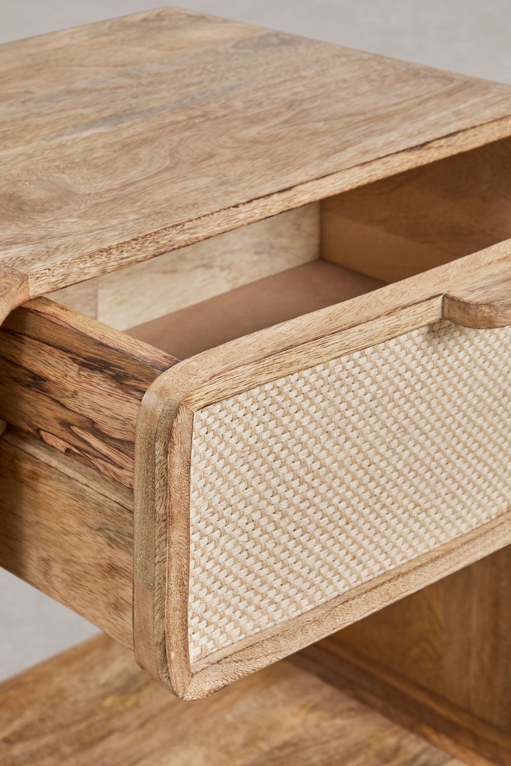 Mesita da notte rettangolare 40x30 cm in legno di mango, MDF e juta Abrams, immagine della galleria 6