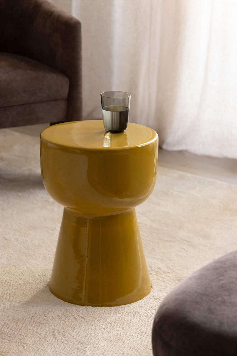 Tavolino laterale rotondo Ø35 cm in ceramica Kaly, immagine della galleria 1