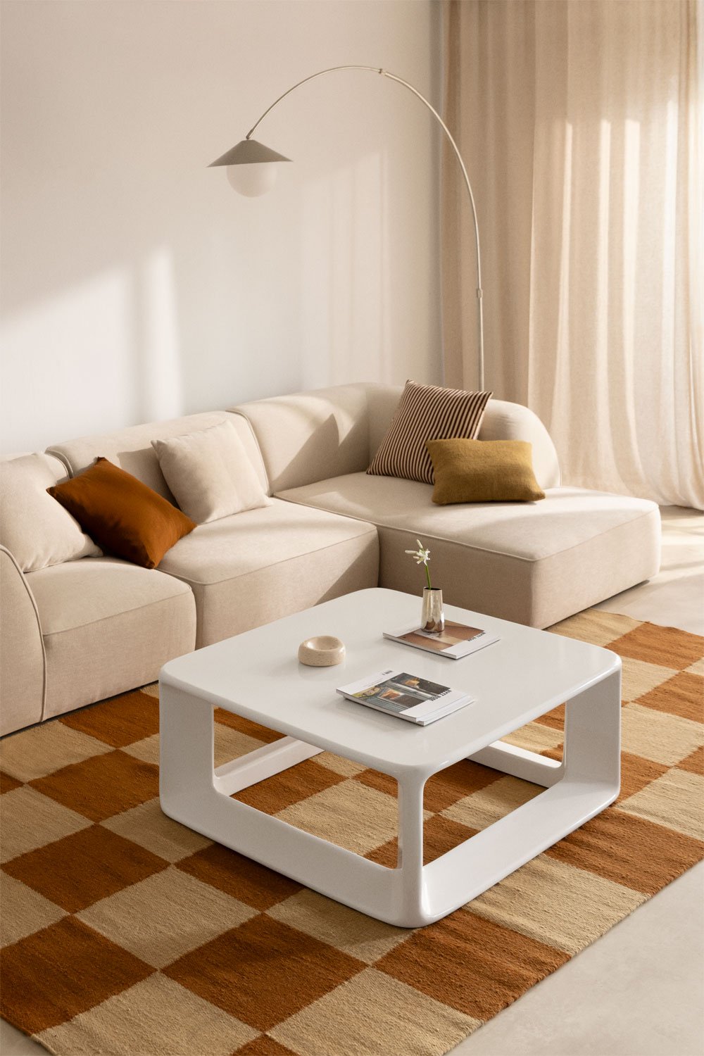 Tavolino quadrato Lilou 80x80 cm in cemento e fibra di vetro, immagine della galleria 1