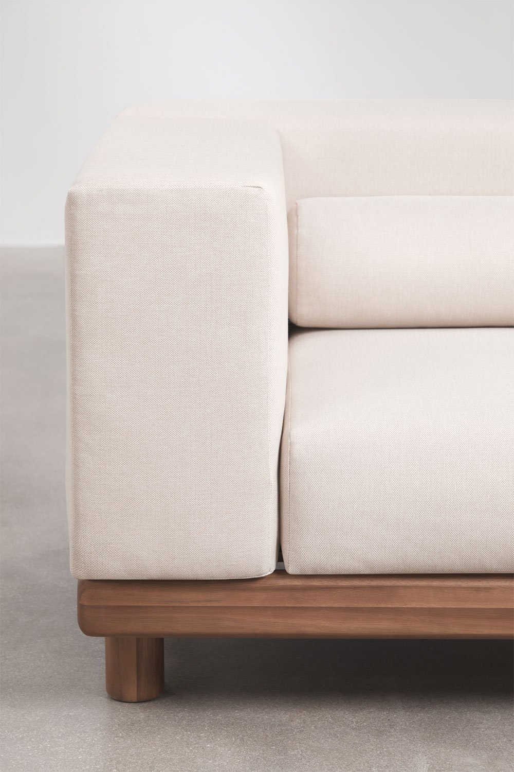 Divano modulare da giardino a 4 pezzi con 2 moduli angolari e pouf in acacia Edrien, immagine della galleria 5