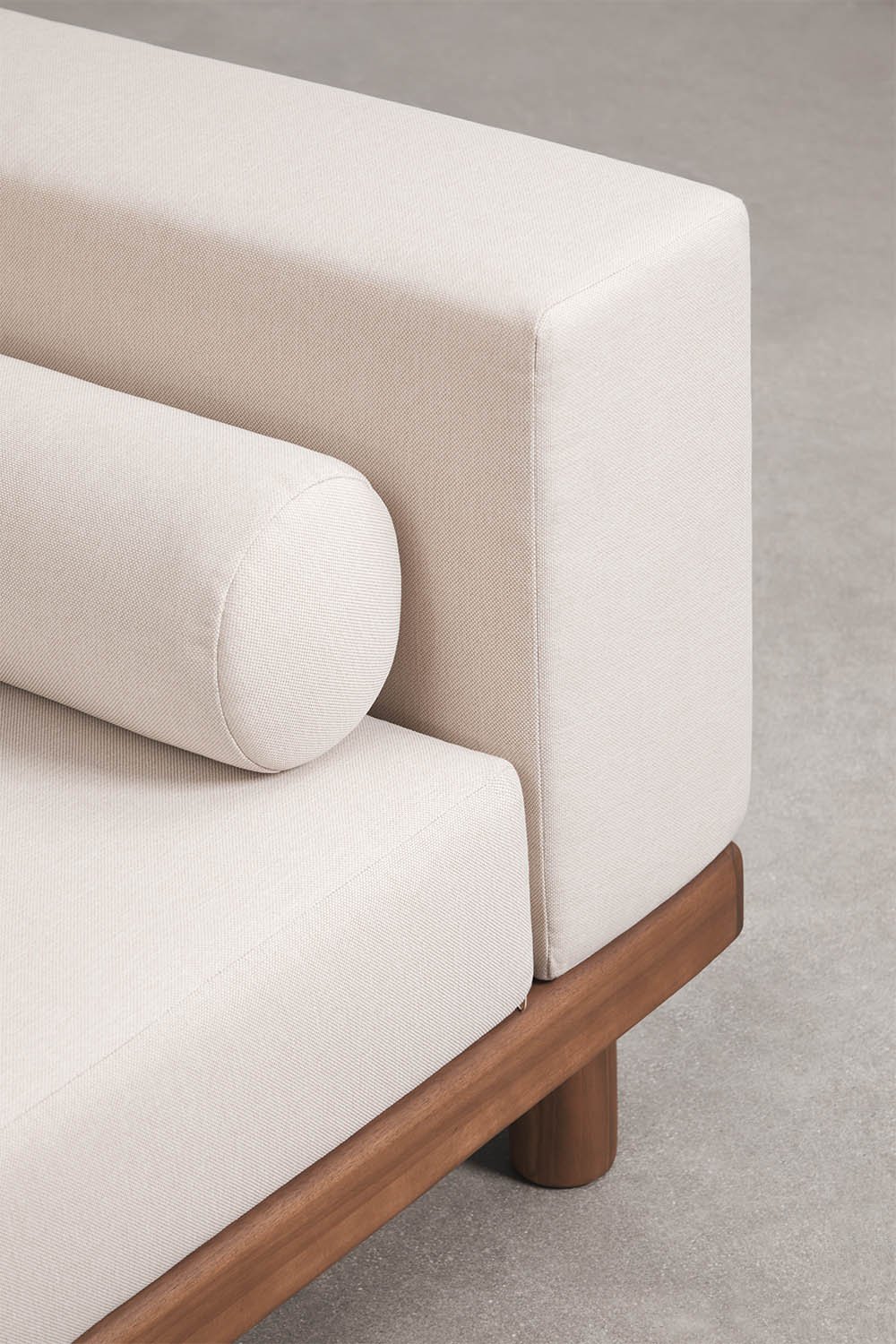 Divano modulare da giardino a 4 pezzi con 2 moduli angolari e pouf in acacia Edrien, immagine della galleria 9