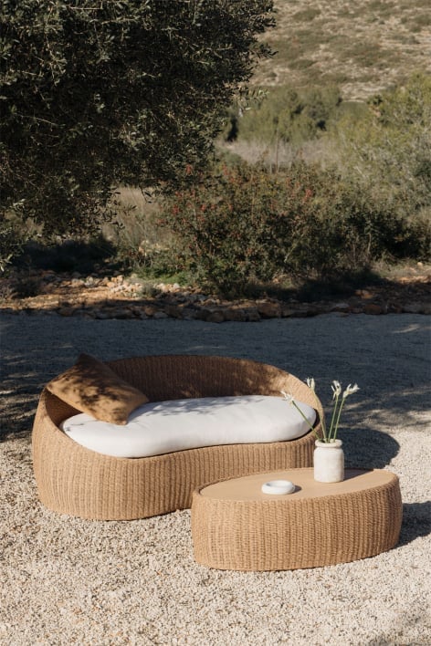 Set da giardino con divano 3 posti e tavolino in legno di acacia e rattan Clarnyx