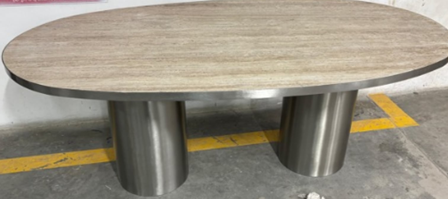 Oval dining table 220x110 cm in natural stone and stainless steel Fertrix, immagine della galleria 1