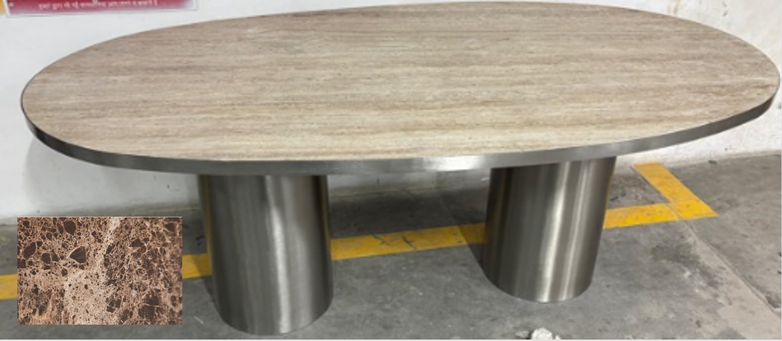 Oval dining table 220x110 cm in natural stone and stainless steel Fertrix, immagine della galleria 2