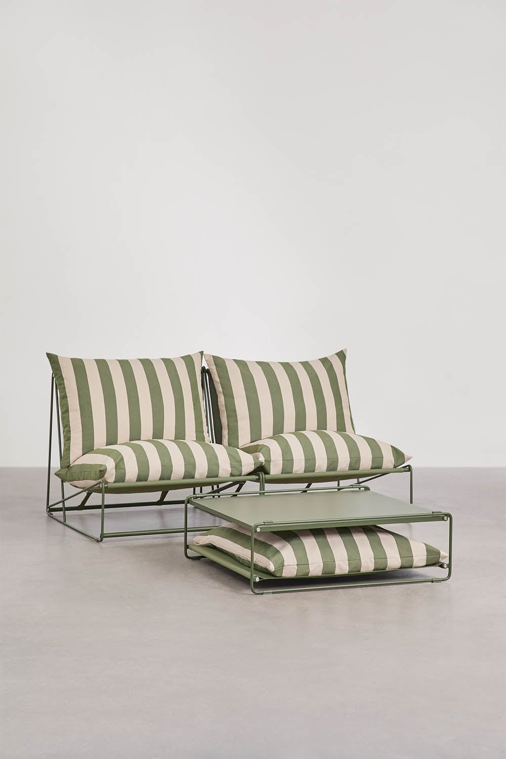 Set da giardino con divano modulare a 2 pezzi e tavolino ausiliario convertibile Amaro, immagine della galleria 1