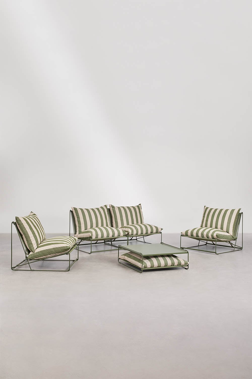 Set da giardino con divano modulare a 2 pezzi, 2 poltrone e tavolino ausiliario convertibile Amaro, immagine della galleria 1