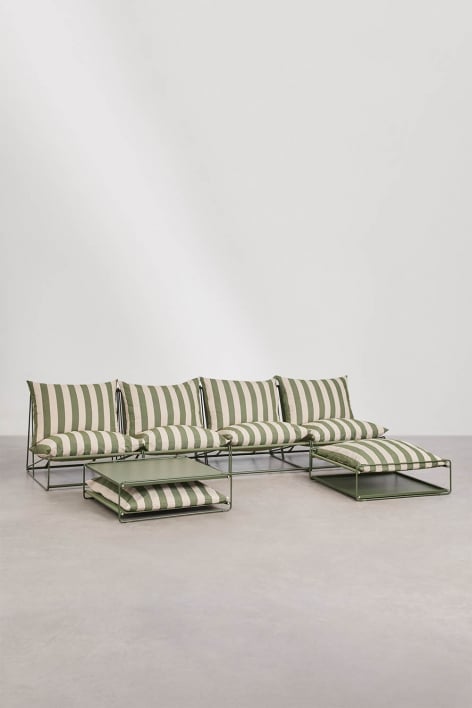 Set da giardino con divano modulare a 4 pezzi, tavolino laterale e pouf convertibili Amaro