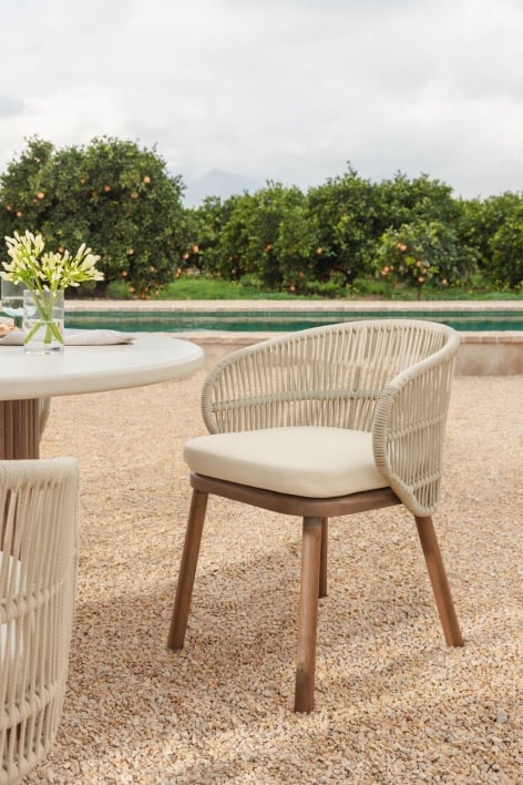 Sedia da giardino in legno di acacia e corda intrecciata Capri - Beige Crema