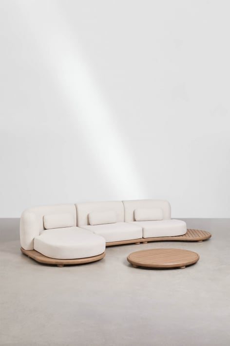 Set da giardino con divano modulare chaise longue sinistro a 3 pezzi e tavolino in legno di acacia Gerard