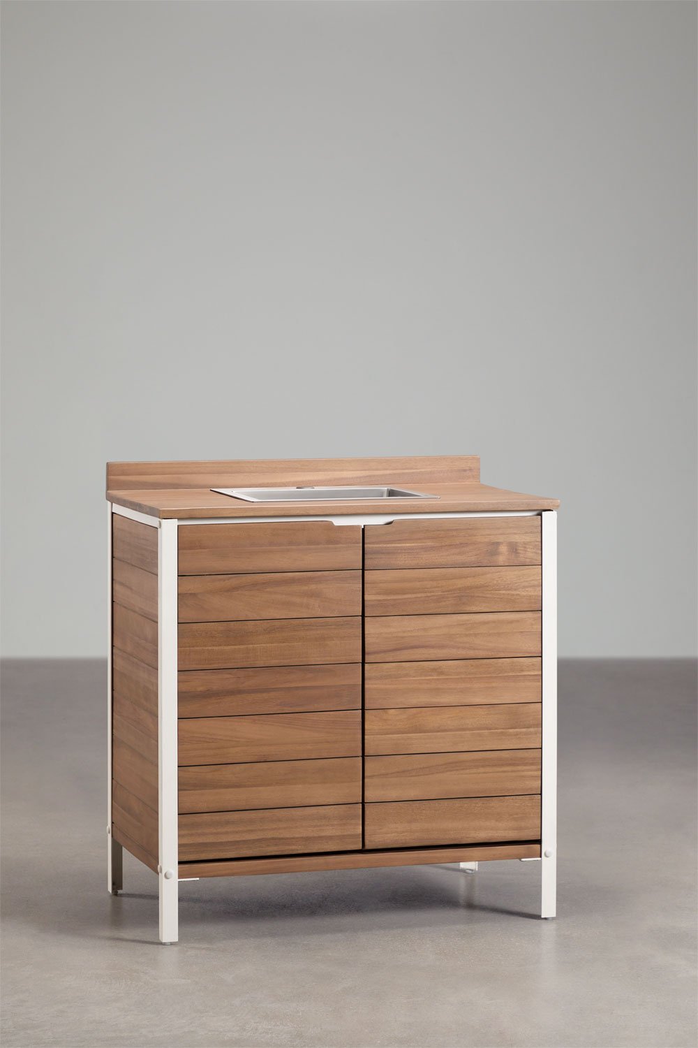 Modulo di stoccaggio con lavello per cucina da esterno in legno di acacia e alluminio Reggie, immagine della galleria 1