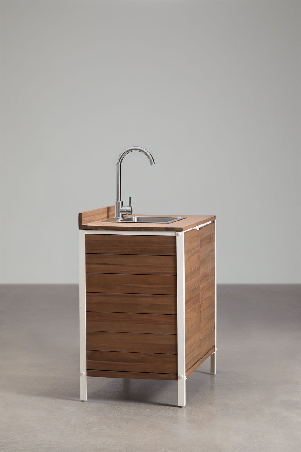 Modulo di stoccaggio con lavello per cucina da esterno in legno di acacia e alluminio Reggie, immagine della galleria 4