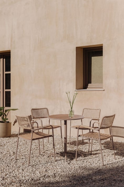 Set da giardino rotondo Ø65 cm con 4 sedie da giardino impilabili in acciaio e legno di acacia Tilda