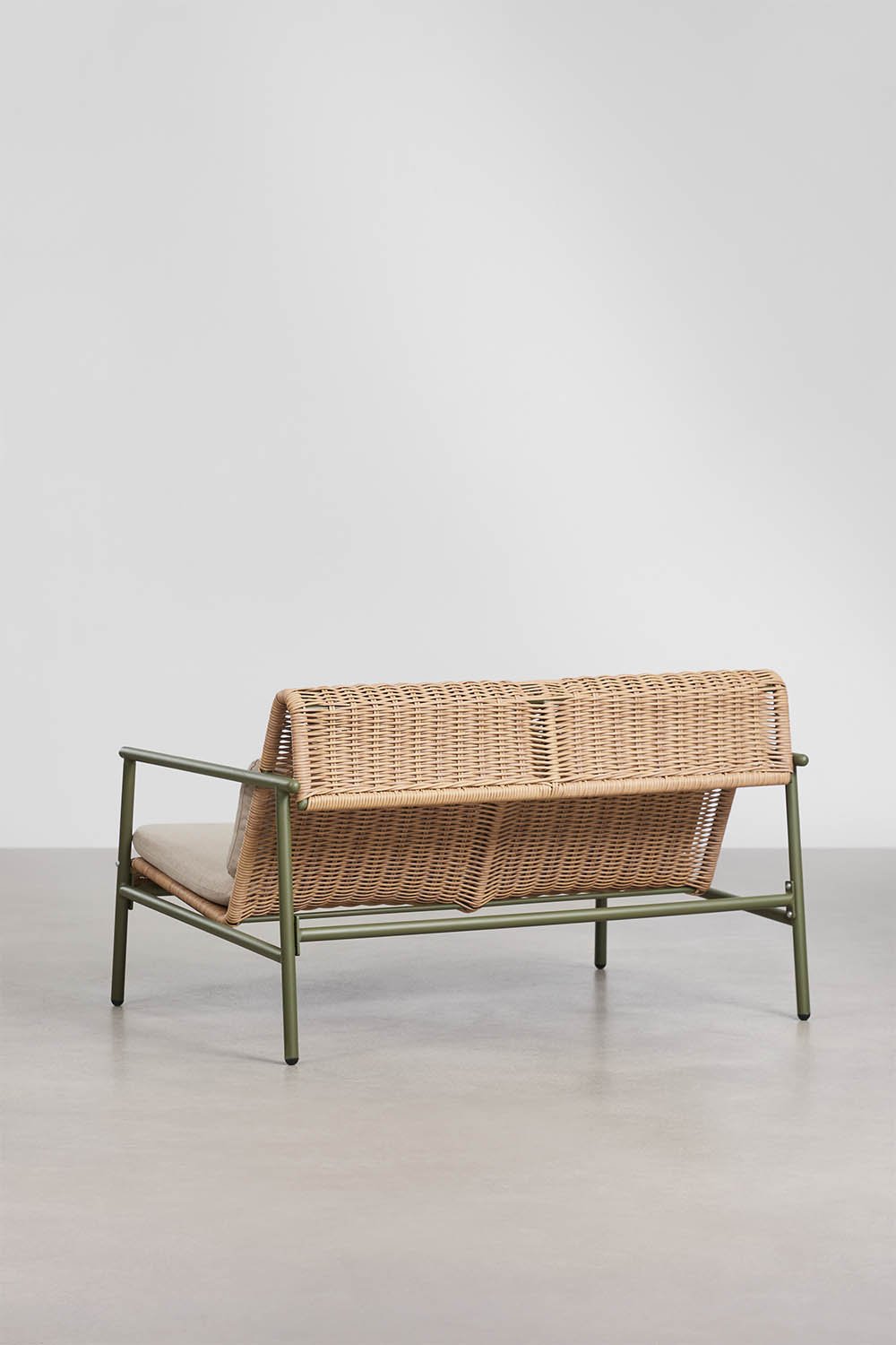 Set da giardino con divano 2 posti e tavolino in alluminio e rattan sintetico Duroli, immagine della galleria 5