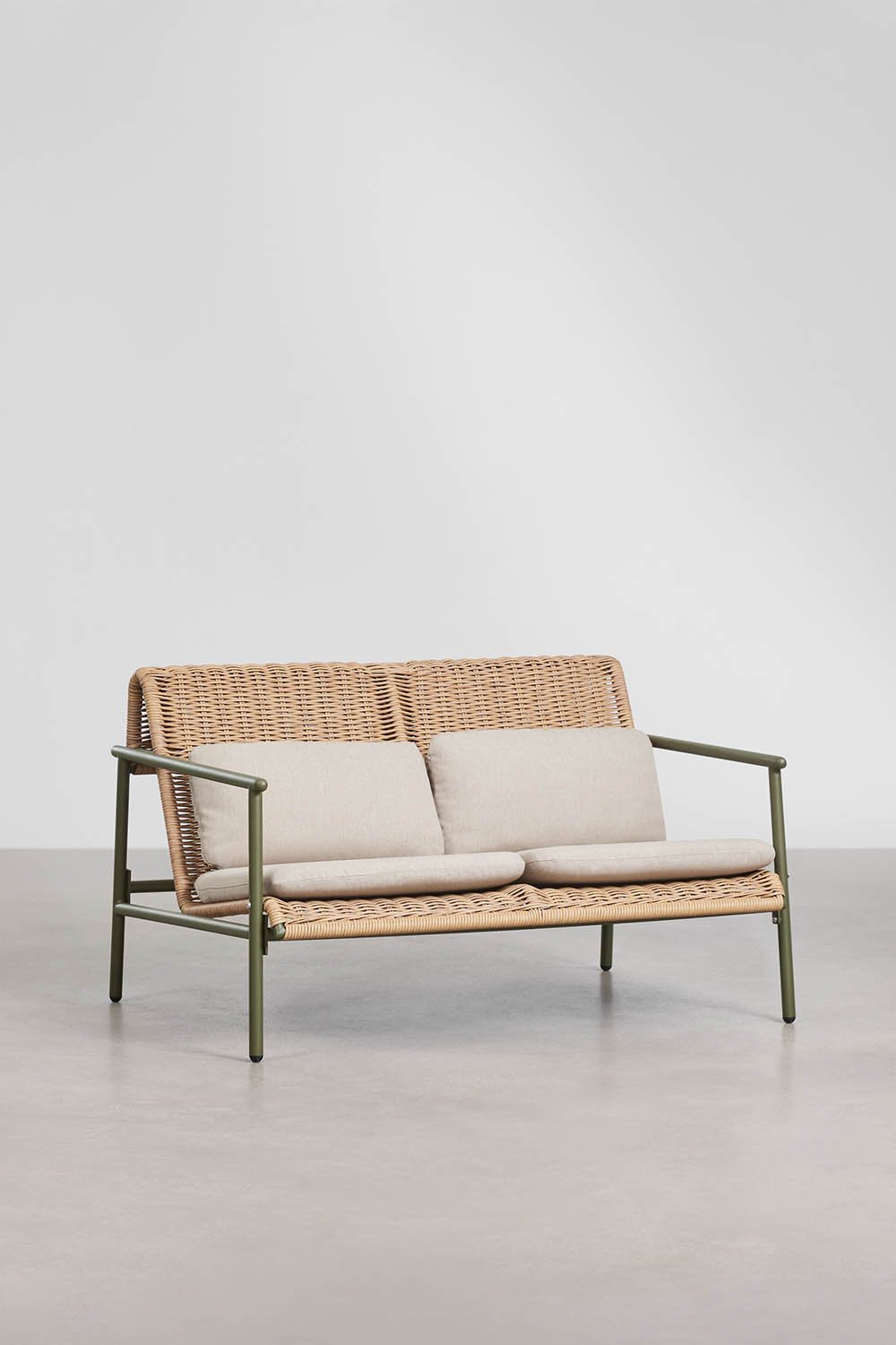 Set da giardino con divano 2 posti, 2 poltrone e tavolino in alluminio e rattan sintetico Duroli, immagine della galleria 2