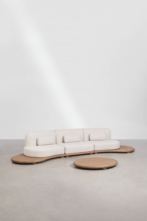 Set da giardino con divano modulare dritto a 3 pezzi e tavolino ovale 120x95 cm in legno di acacia Gerard