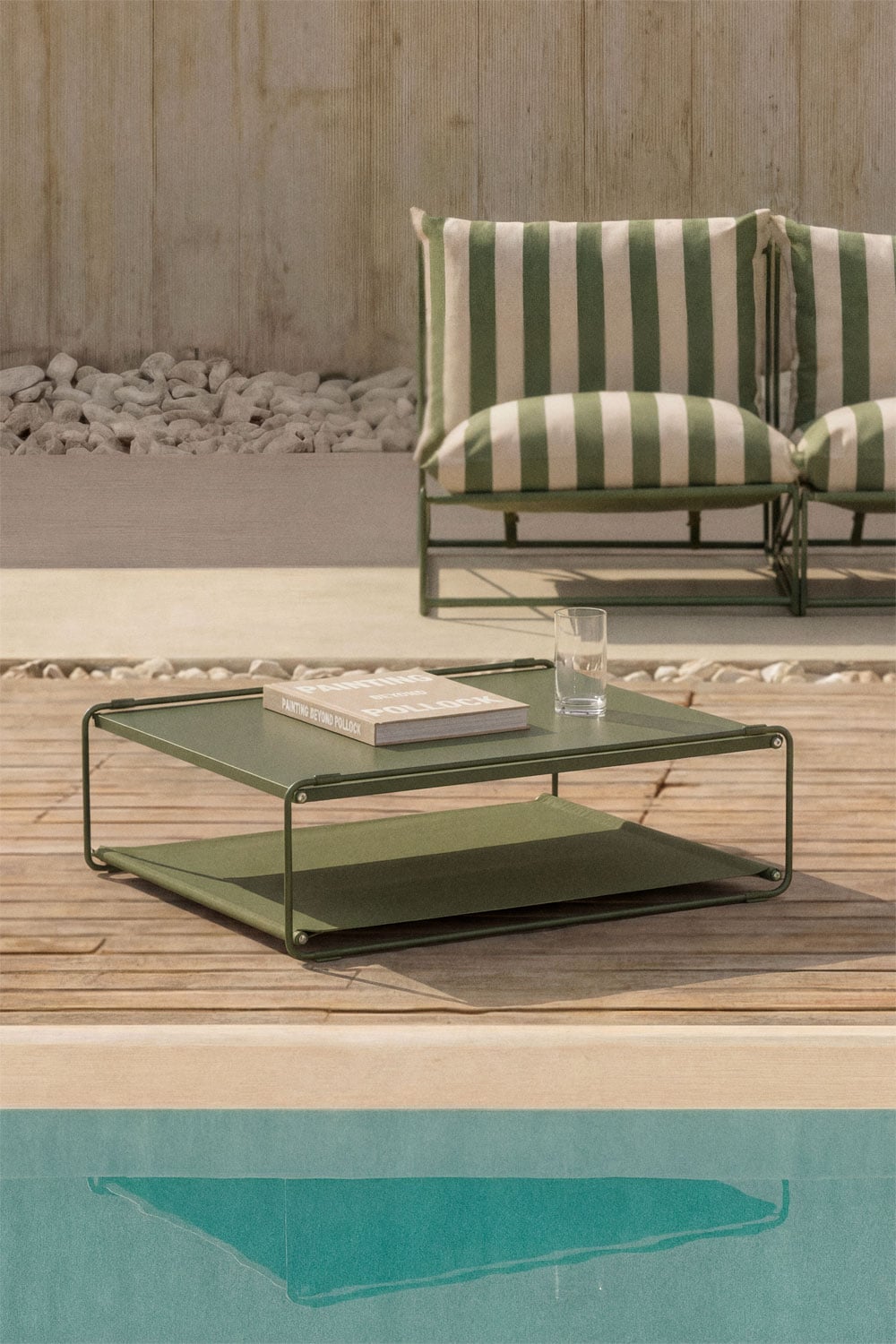 Tavolino da giardino convertibile in pouf in acciaio Amaro, immagine della galleria 1