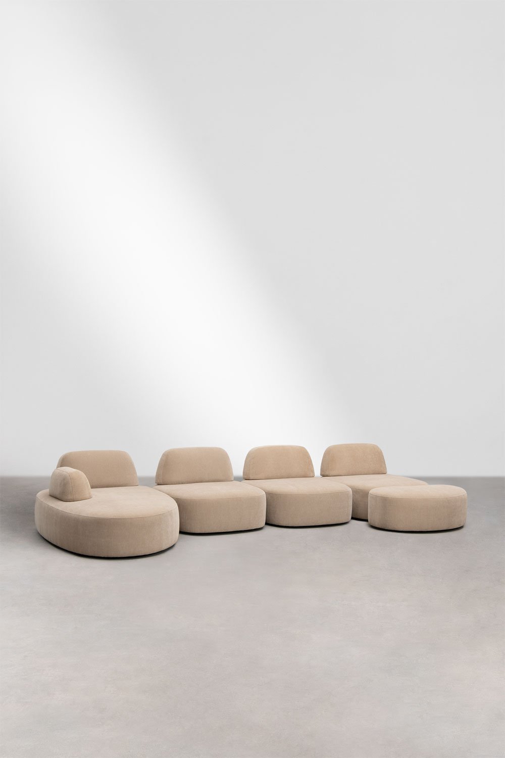 Divano modulare chaise longue sinistro a 4 pezzi e pouf imbottito Giorgia, immagine della galleria 3