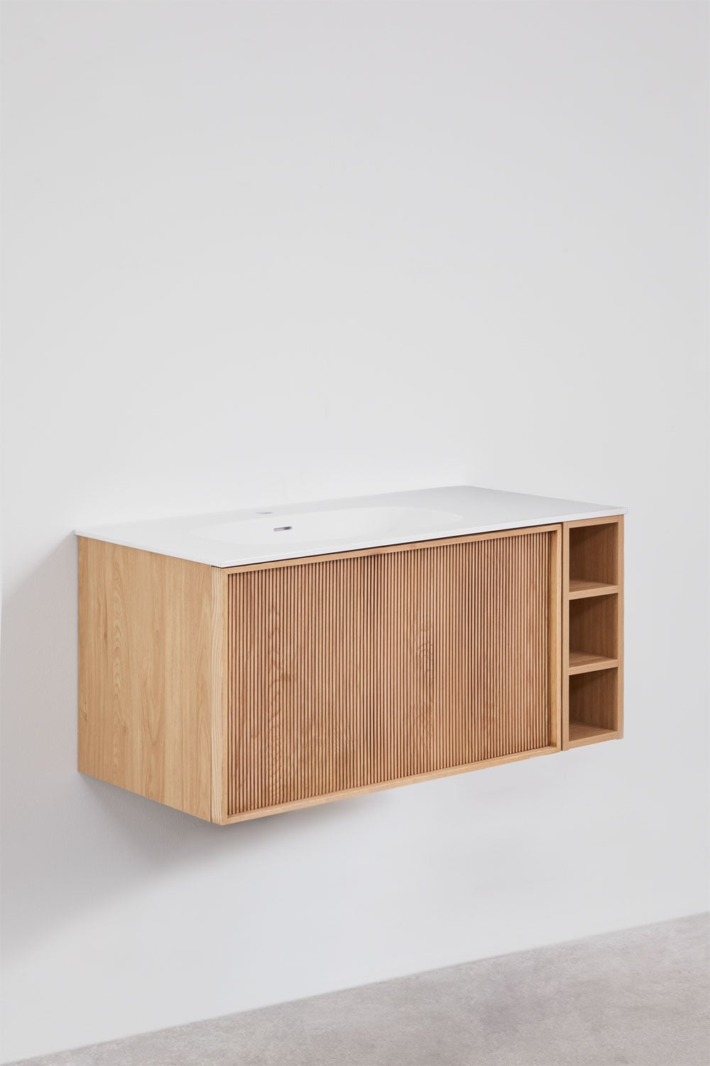 Conjunto di mobile da bagno sospeso in legno 100x50 cm con lavabo integrato Endika, immagine della galleria 2