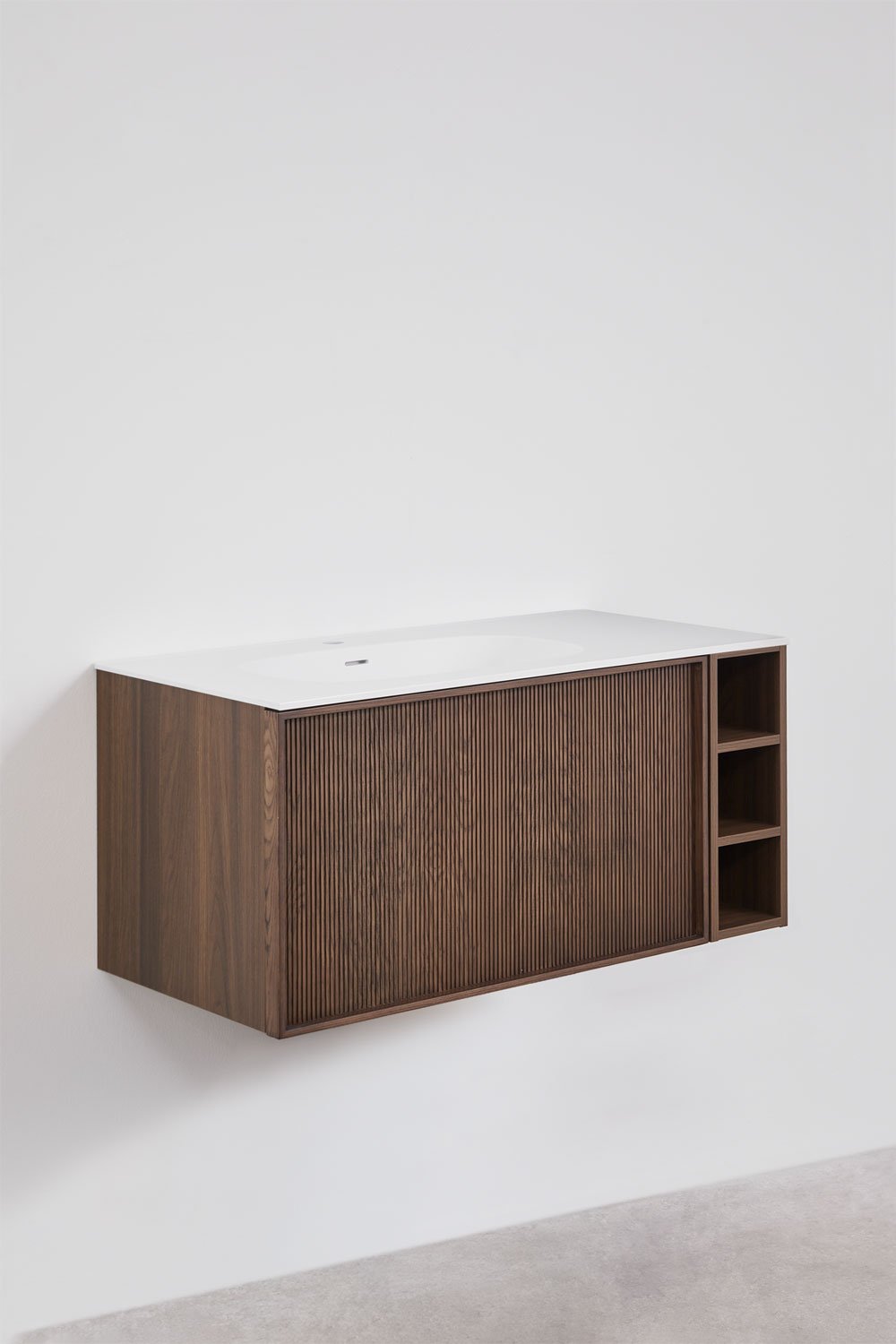 Set di mobili da bagno sospeso in legno 100x50 cm con lavabo integrato Endika, immagine della galleria 2