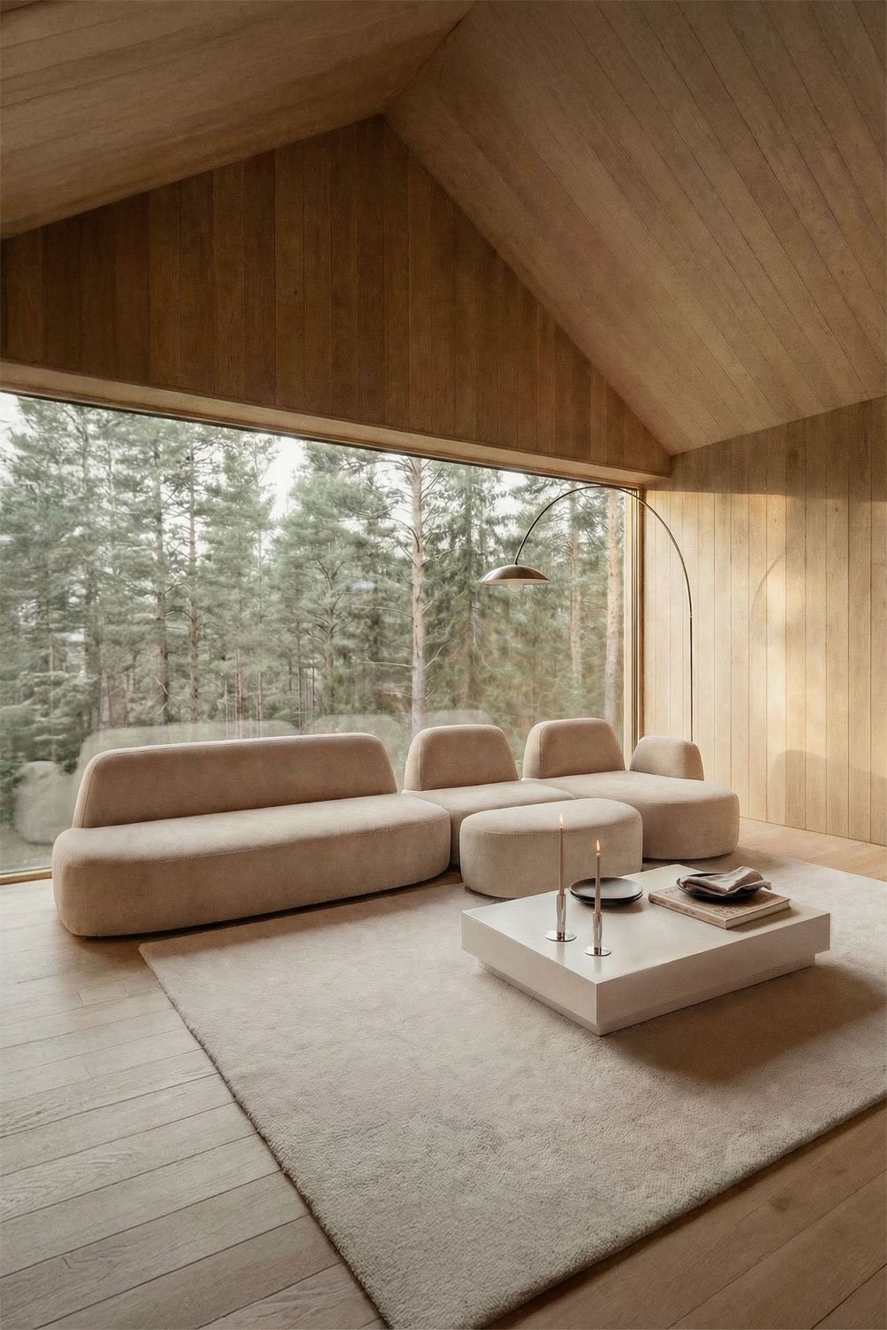 Divano modulare chaise longue destro a 3 pezzi con modulo angolare e pouf imbottito Giorgia, immagine della galleria 1