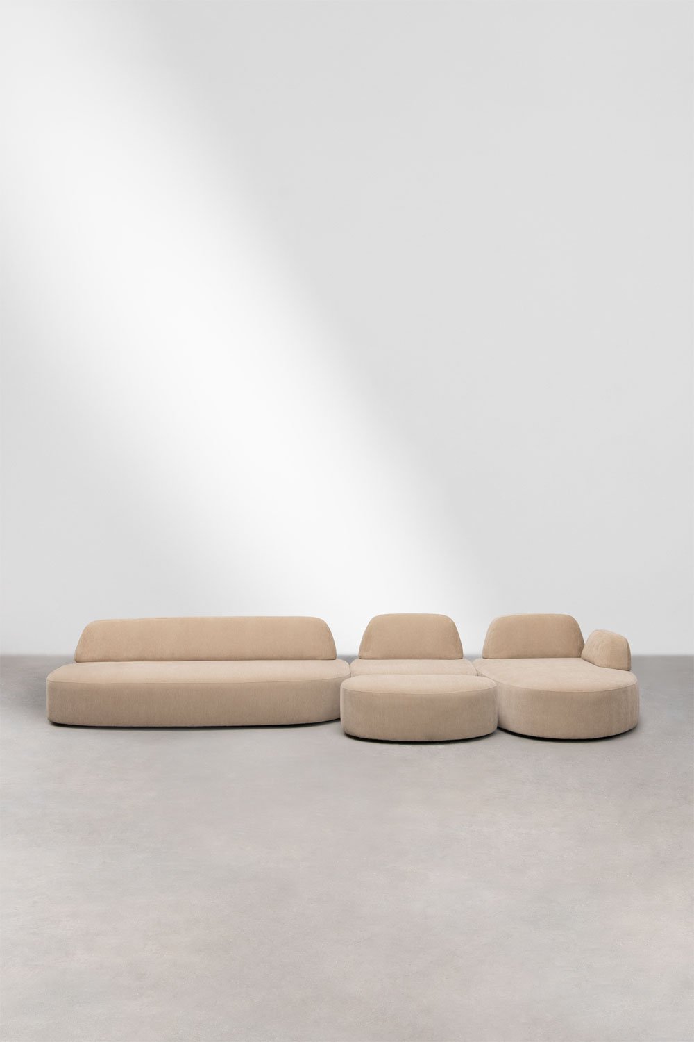 Divano modulare chaise longue destro a 3 pezzi con modulo angolare e pouf imbottito Giorgia, immagine della galleria 5