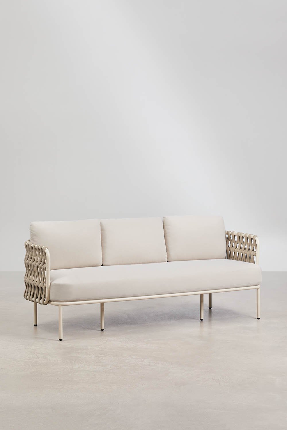 Set da giardino con divano 3 posti, 2 poltrone in corda intrecciata Tevary e tavolino in alluminio Boleni, immagine della galleria 4