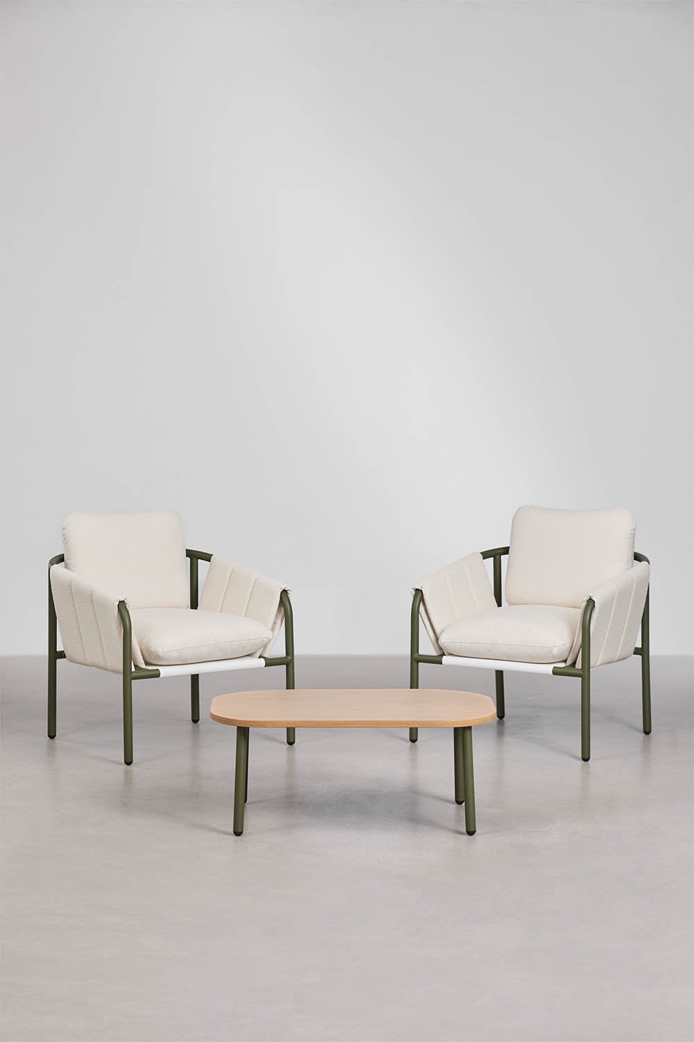 Set da giardino con 2 poltrone imbottite e tavolino in acciaio Zunika, immagine della galleria 1