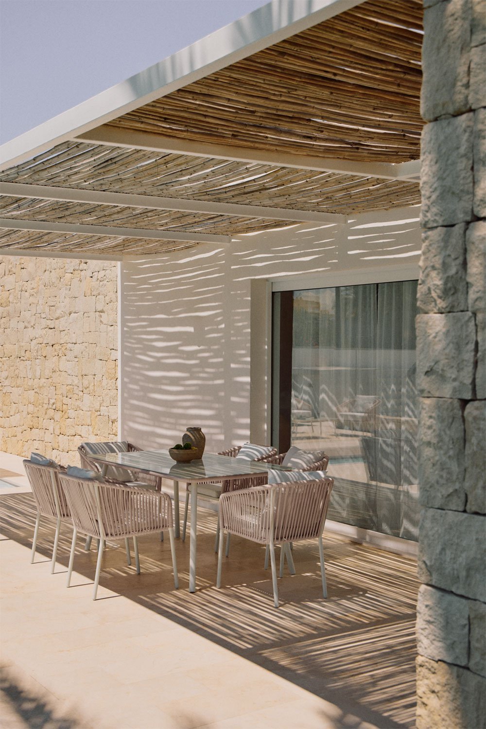 Set da tavolo rettangolare 160x90 cm e 6 sedie da giardino in corda intrecciata Arhiza Classic, immagine della galleria 9