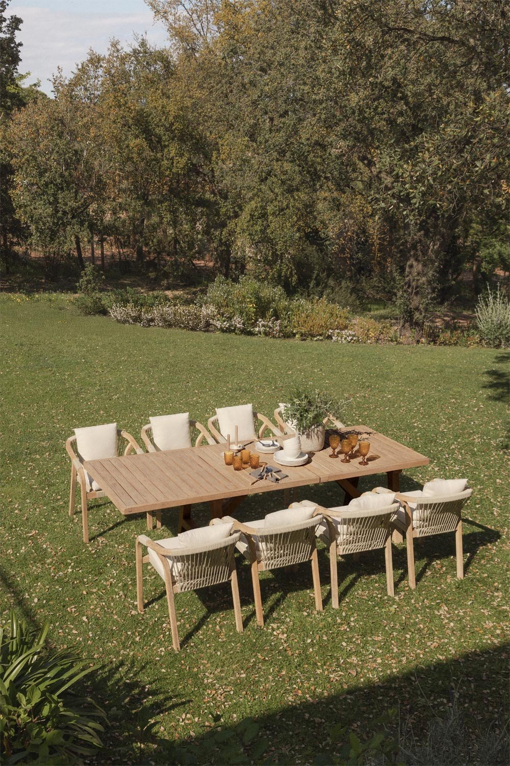 Tavolo da giardino rettangolare 200-260-320x100 cm allungabile in legno di acacia Dubai, immagine della galleria 11