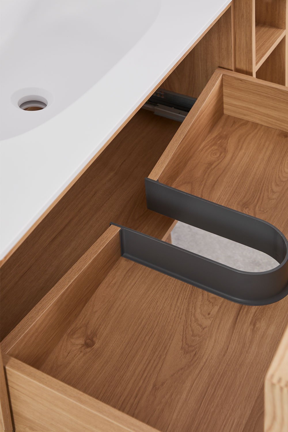 Set di mobili da bagno sospeso in legno 120x50 cm con lavabo integrato Endika, immagine della galleria 4
