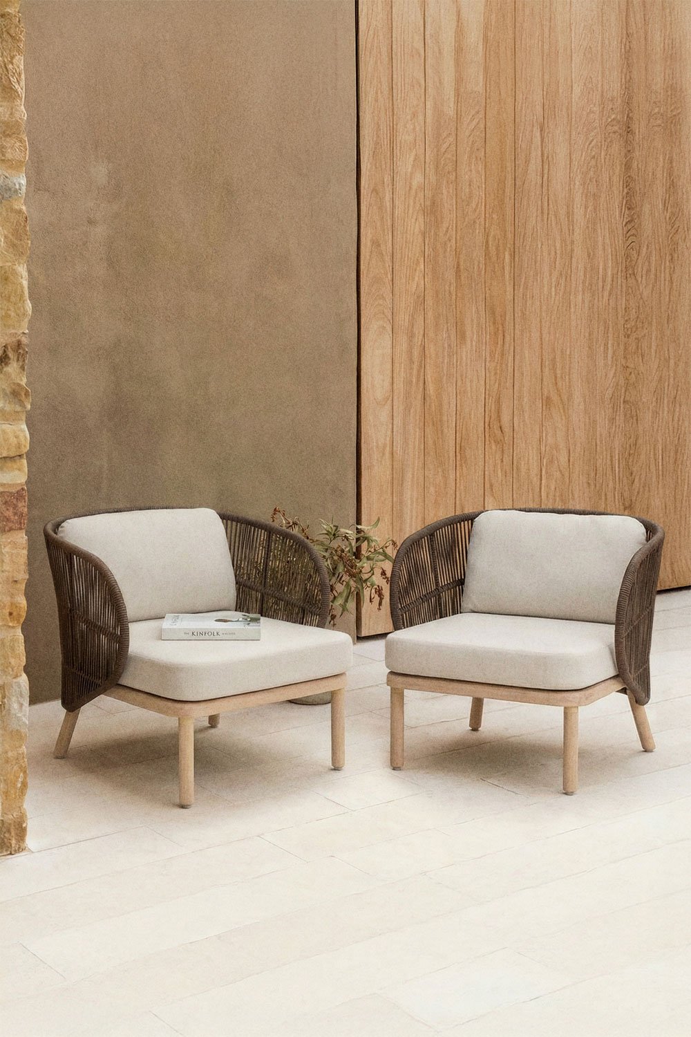 Set di 2 poltrone da giardino in legno di acacia e corda intrecciata Capri, immagine della galleria 1