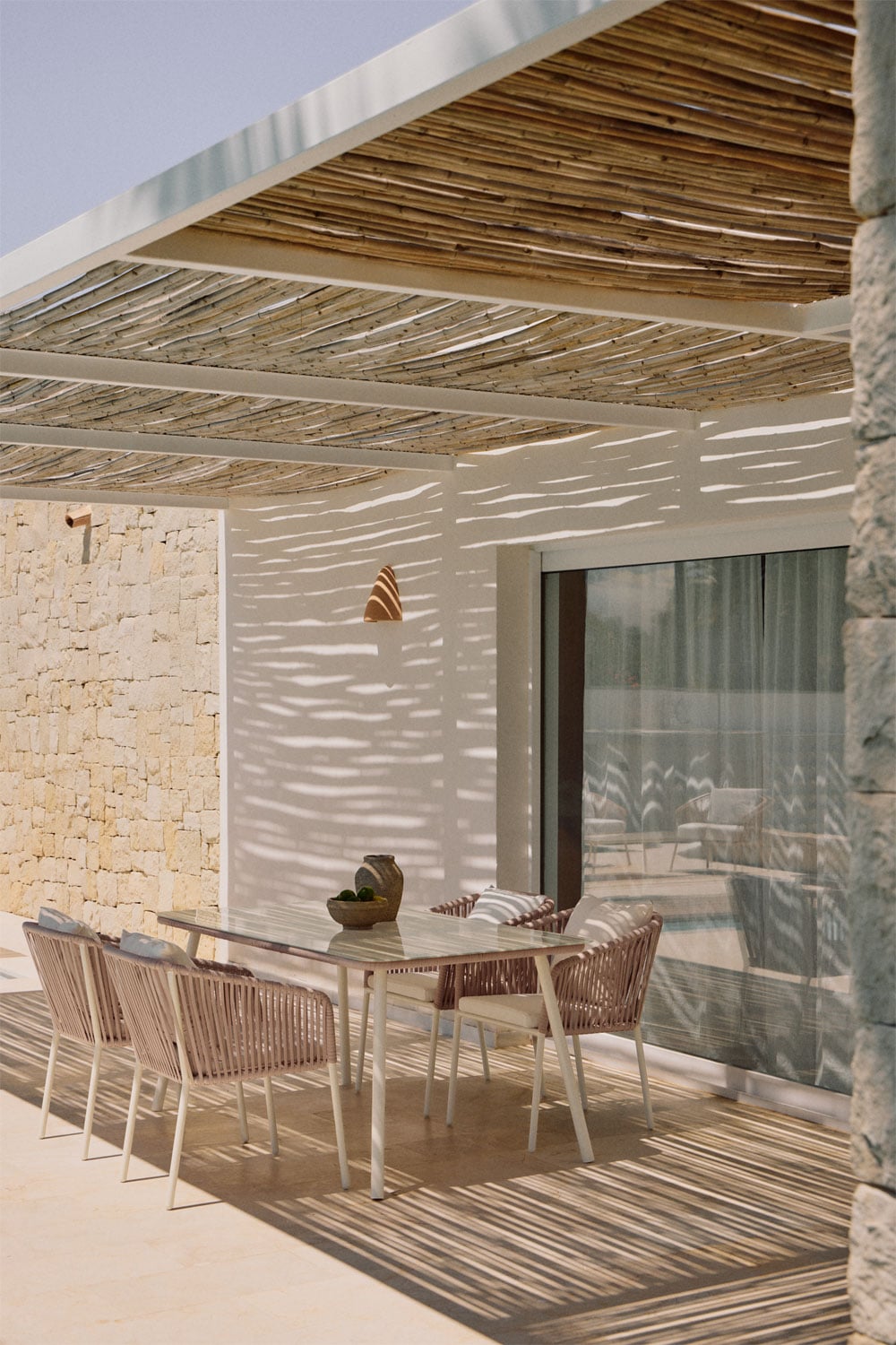 Set da tavolo rettangolare 160x90 cm e 4 sedie da giardino in corda intrecciata Arhiza Classic, immagine della galleria 9