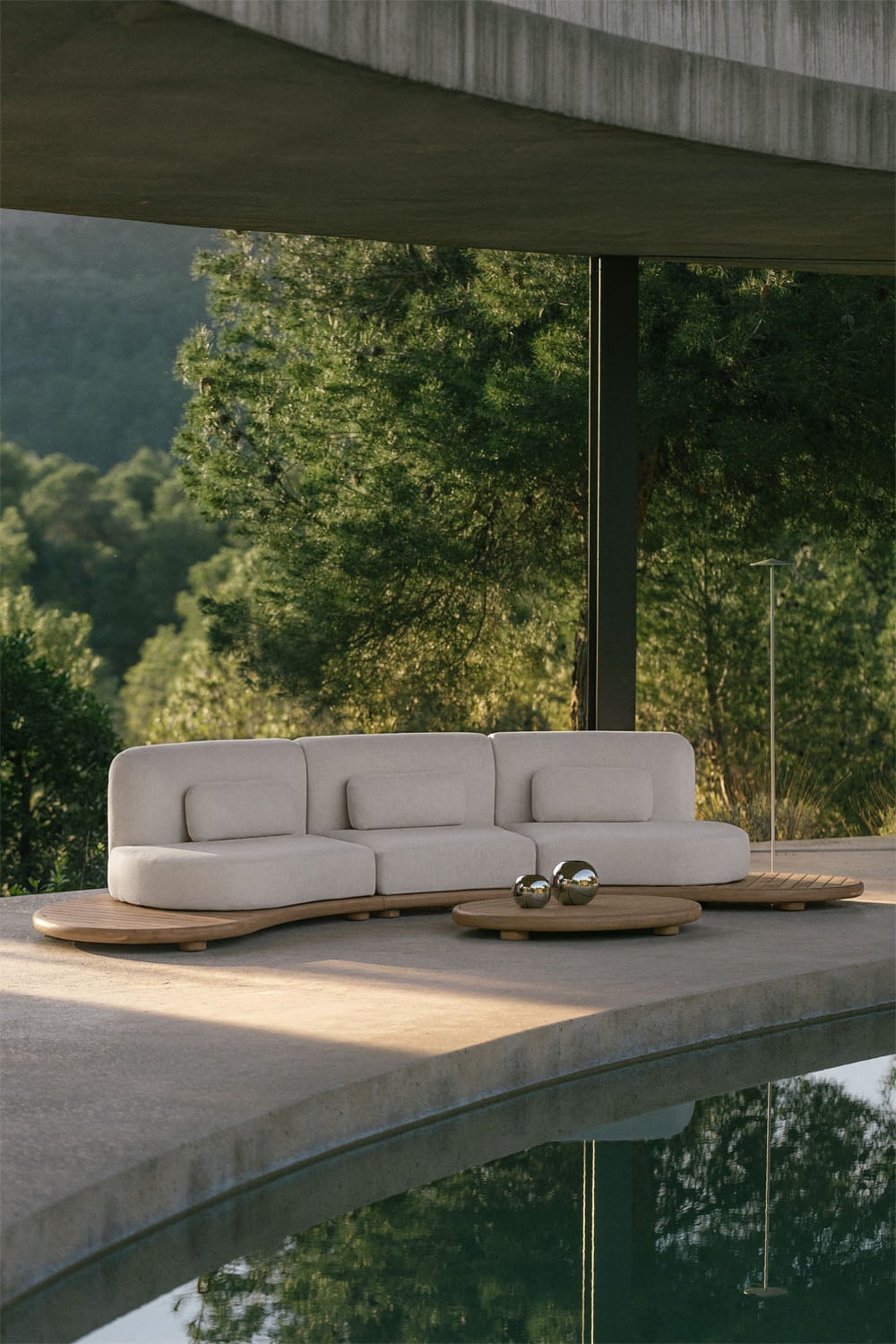 Divano modulare dritto da giardino a 3 pezzi in legno di acacia Gerard, immagine della galleria 1