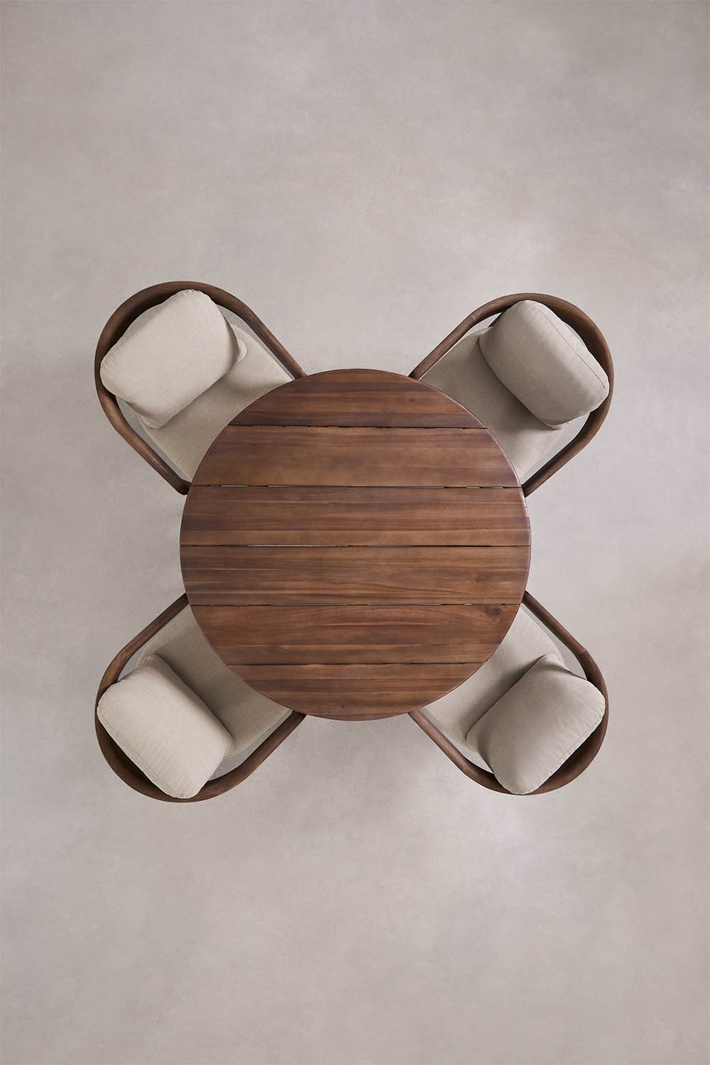 Set da tavolo rotondo Ø110 cm e 4 sedie da giardino in legno di acacia Uleno, immagine della galleria 11