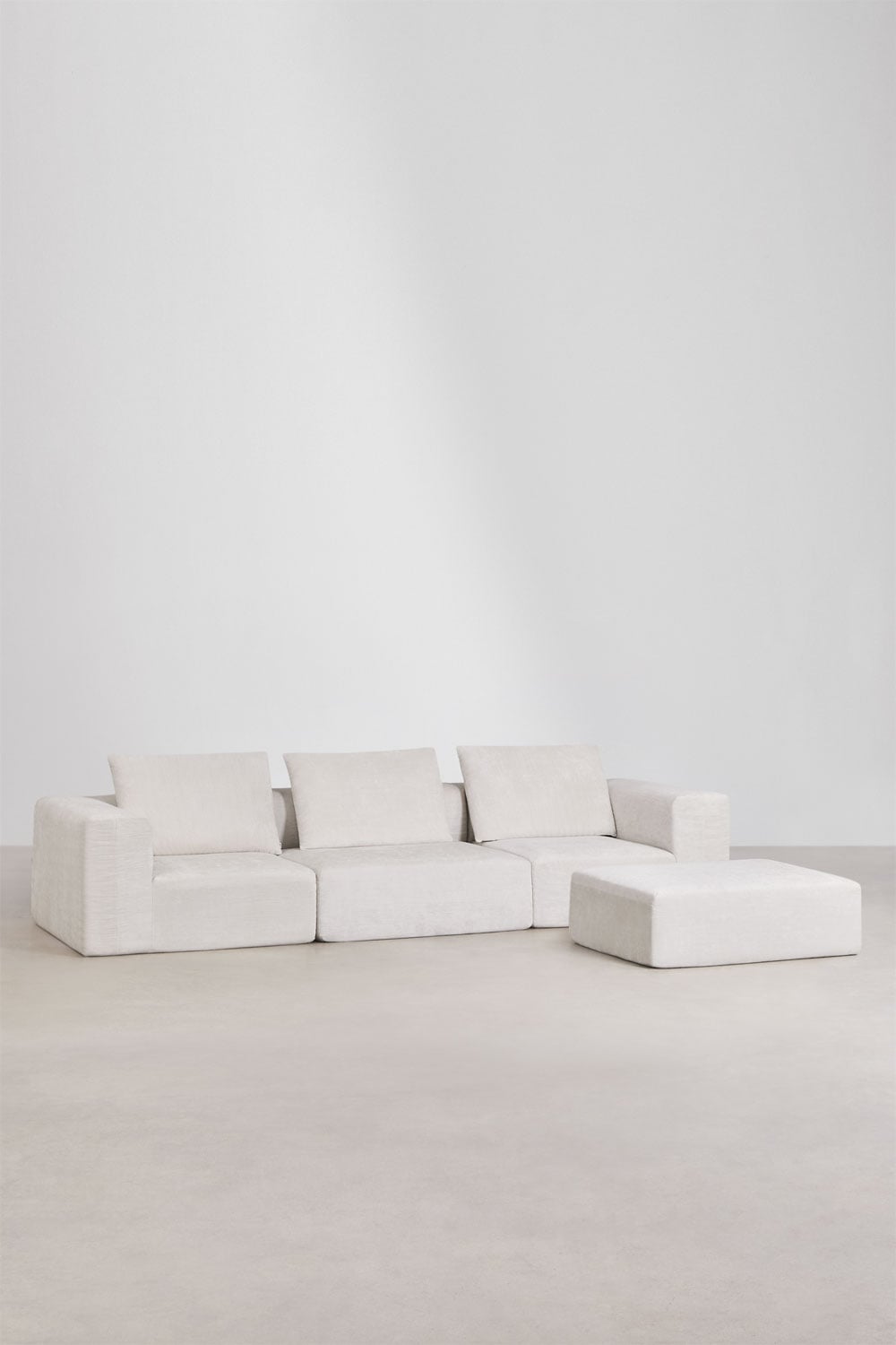 Divano modulare a 3 pezzi e pouf in ciniglia confezionato sottovuoto Norridge, immagine della galleria 1