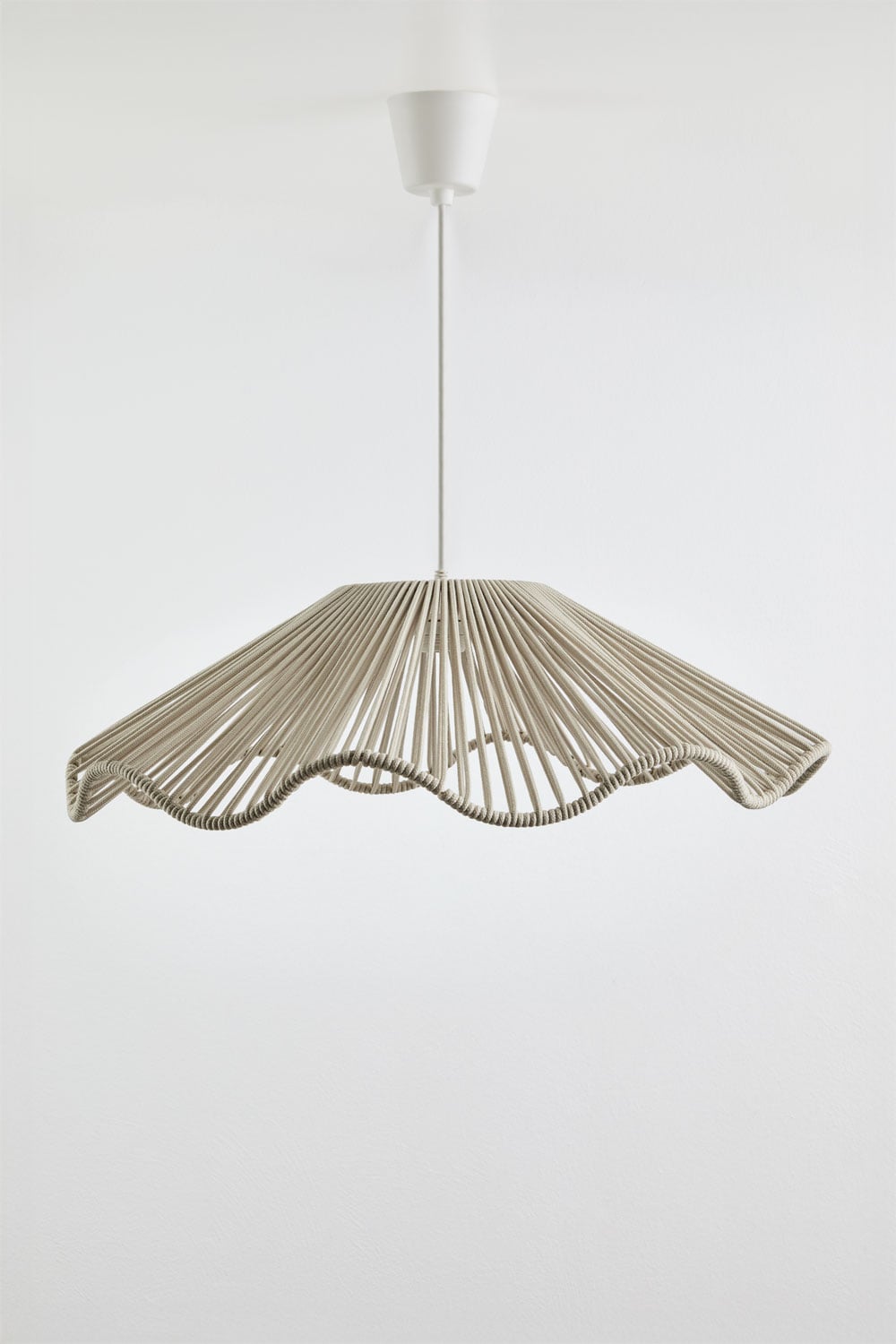 Lampada a sospensione da soffitto in ferro e corda intrecciata Kirinda, immagine della galleria 3