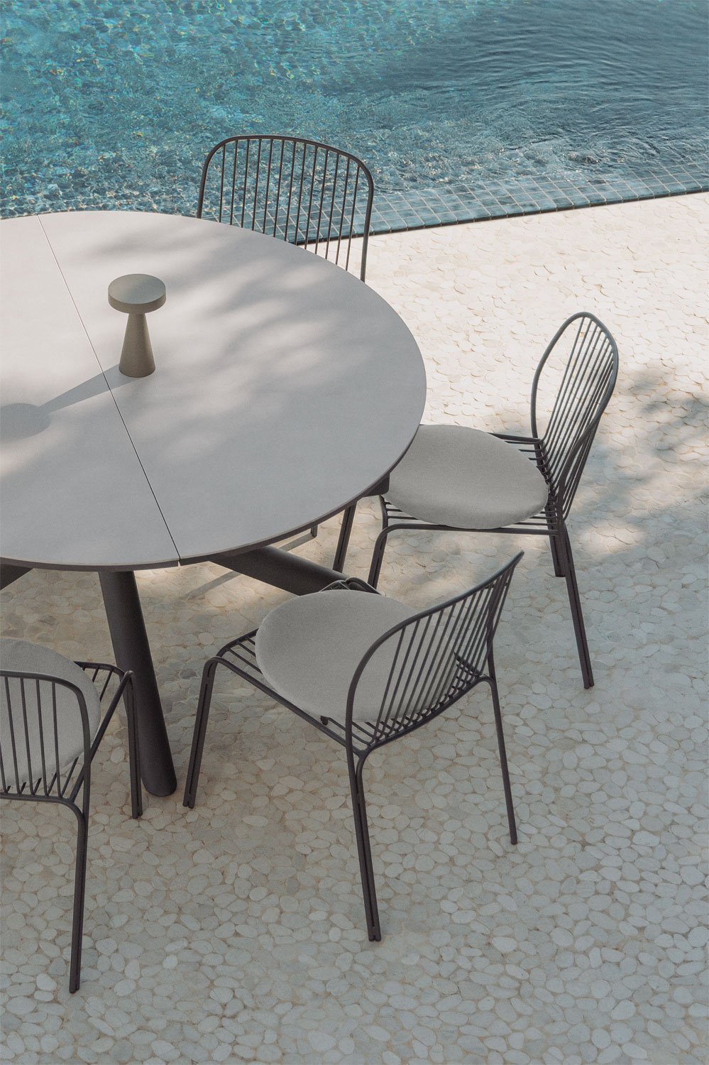 Set da tavolo 145-200x145 cm allungabile in alluminio Begur e 6 sedie da giardino in acciaio Anerina, immagine della galleria 2