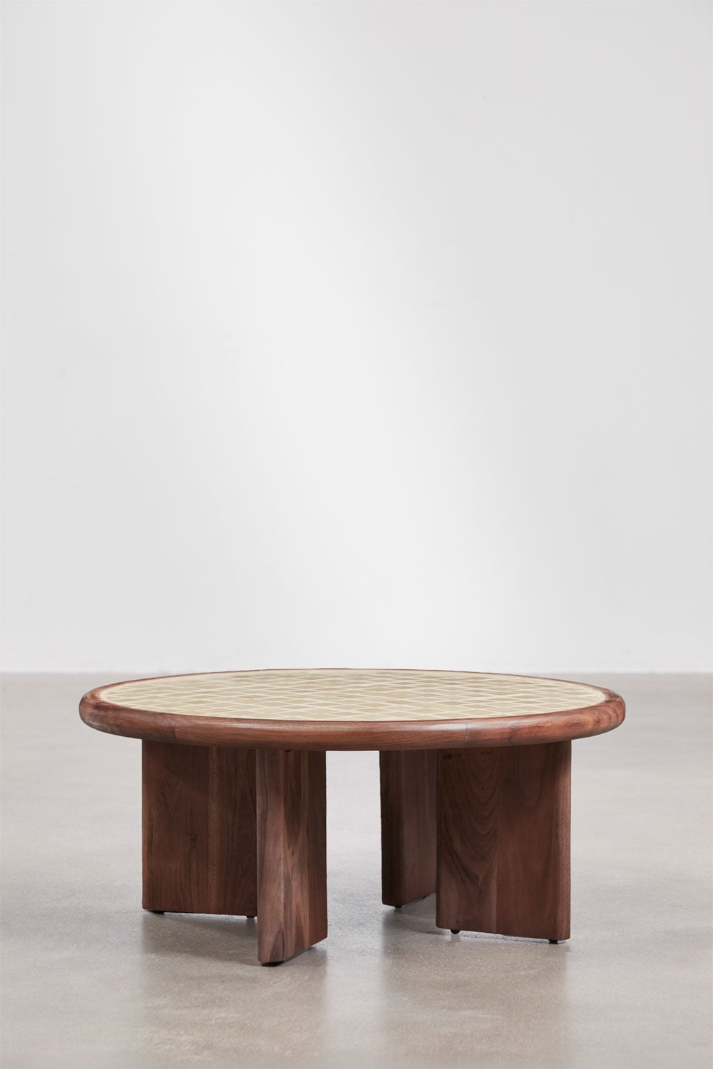 Tavolino da caffè rotondo Ø80 cm in legno di acacia e piastrelle Aitana, immagine della galleria 1