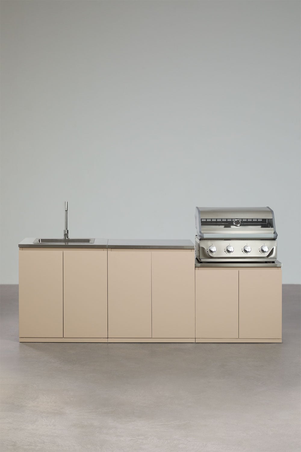 Cucina modulare da esterno a 3 pezzi con lavello e barbecue a gas con 4 bruciatori in acciaio Rivana, immagine della galleria 1