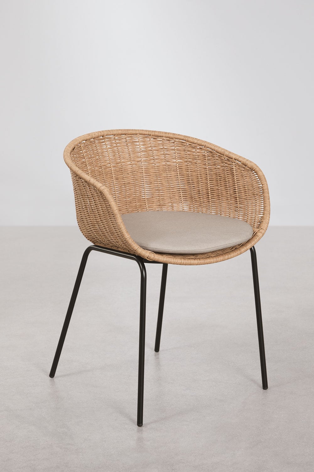 Sedia da pranzo con braccioli in midollino sintetico e acciaio New Tulua, immagine della galleria 1