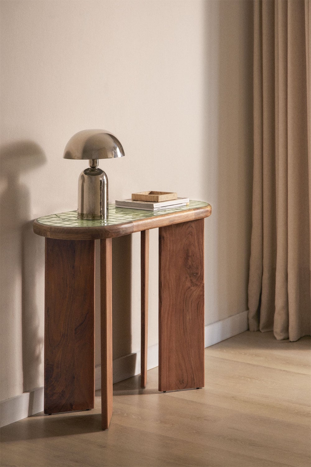 Consolle ingresso 100x40 cm in legno di acacia e piastrelle Aitana, immagine della galleria 1