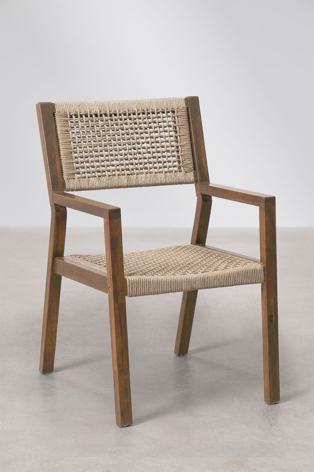 Sedia da giardino con braccioli in legno di acacia e corda intrecciata Tenay Square, immagine della galleria 2