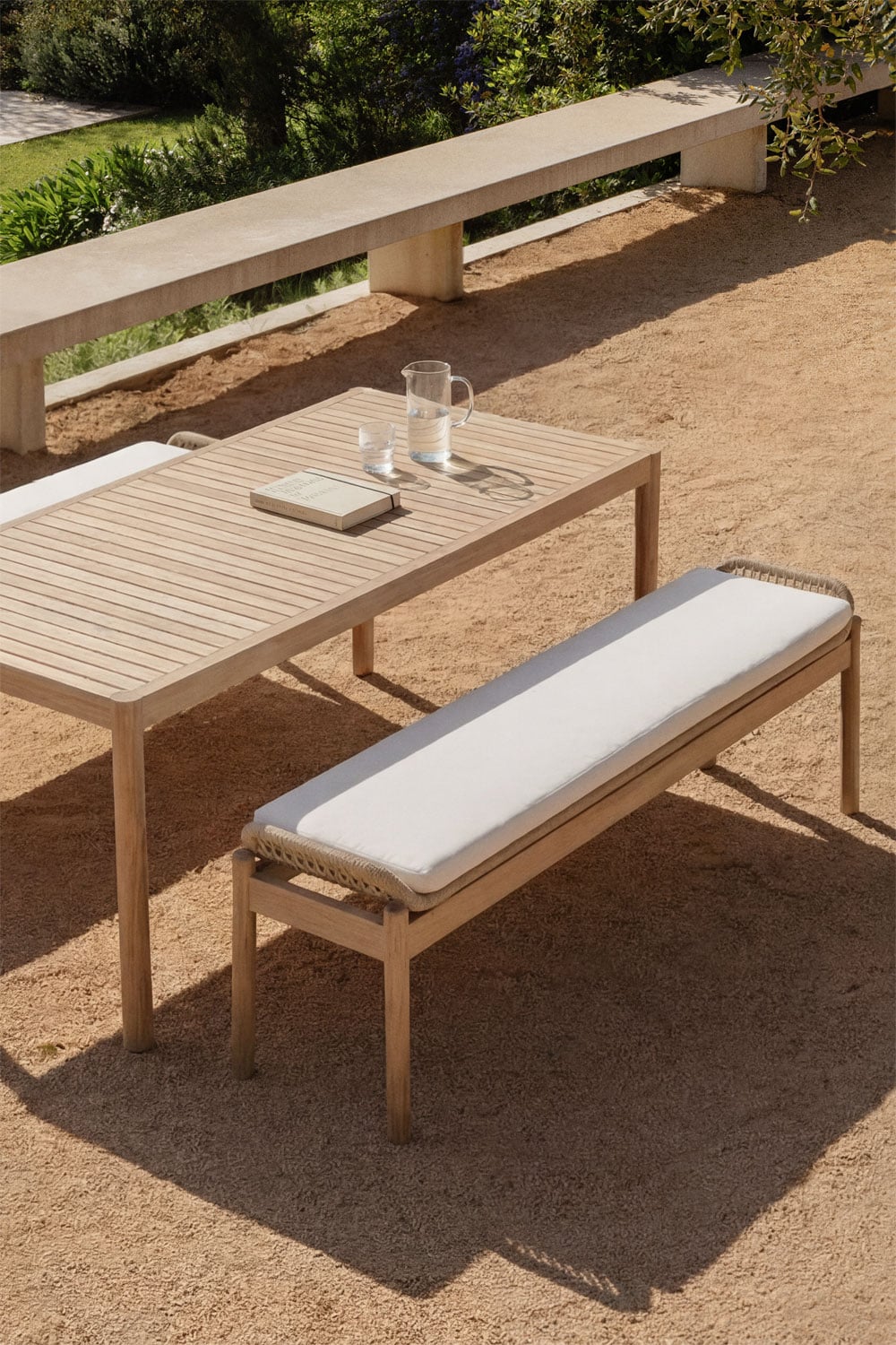 Panca da giardino 180 cm in legno di acacia e corda intrecciata Karvia, immagine della galleria 1