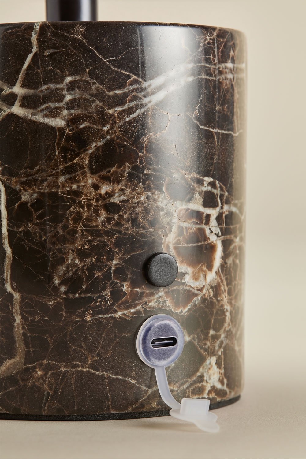 Lampada da tavolo LED wireless per esterni in ferro e pietra naturale Nicolas, immagine della galleria 6