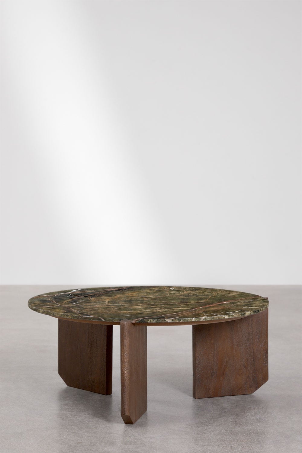 Tavolino da caffè rotondo in pietra naturale e legno di mango Lavinia, immagine della galleria 1