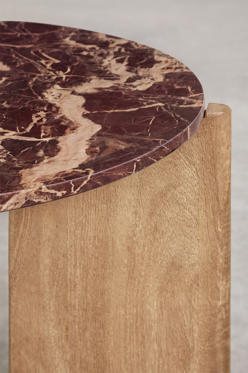 Comodino rotondo Ø50 cm in pietra naturale e legno di mango Lavinia, immagine della galleria 4