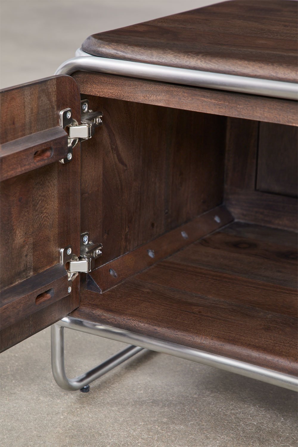 Set di 2 comodini quadrati 45x45 cm in legno di acacia e acciaio inossidabile Altrex, immagine della galleria 5