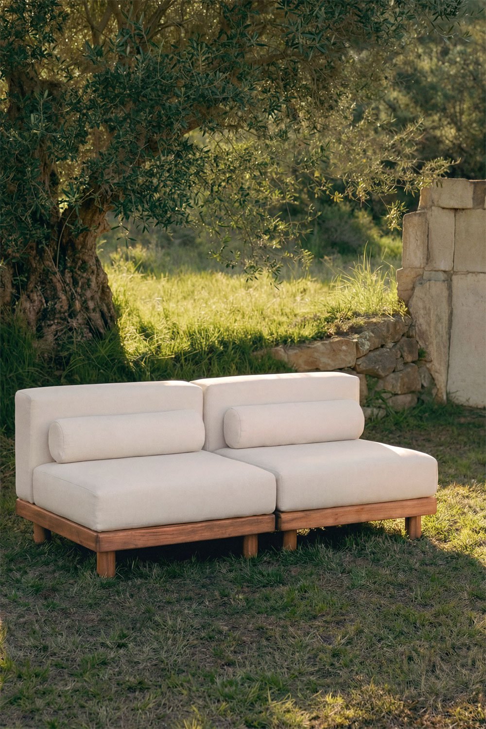 Divano modulare da giardino 2 pezzi in acacia Edrien, immagine della galleria 1